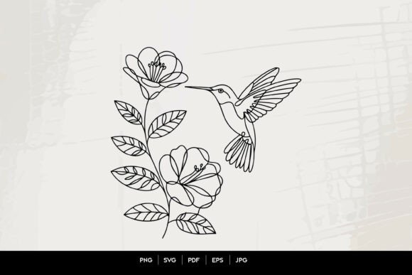Download Hummingbird Floral Line Art SVG - Hummingbird Collection