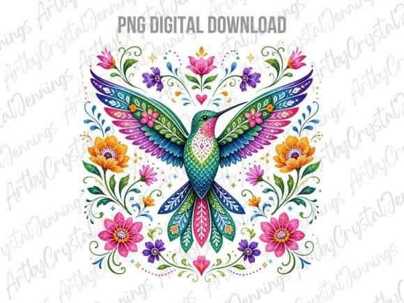 Download Colorful Folk Art Hummingbird PNG - Premium Resources