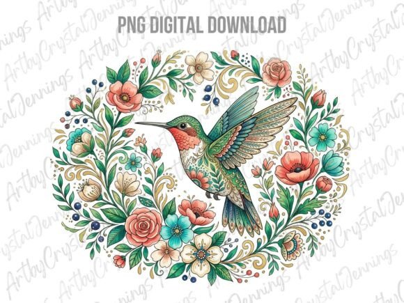 Download Floral Folk Art Hummingbird PNG - Premium Resources